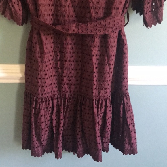 Adolfo Dominguez designer eyelet and lace plum dress Tie waist Feminine flirty 6 - Picture 9 of 14